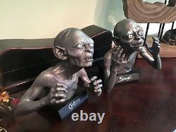 NOBLE Lord of the Rings GOLLUM & SMEAGOL Pewter Statue Bookends RARE Bust